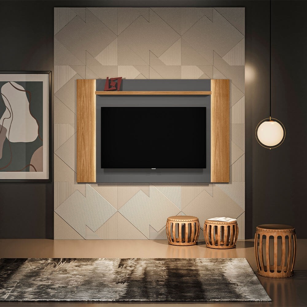 Painel Linea Brasil Aurora Para TV até 60” Nature/Chumbo 810006048/207063