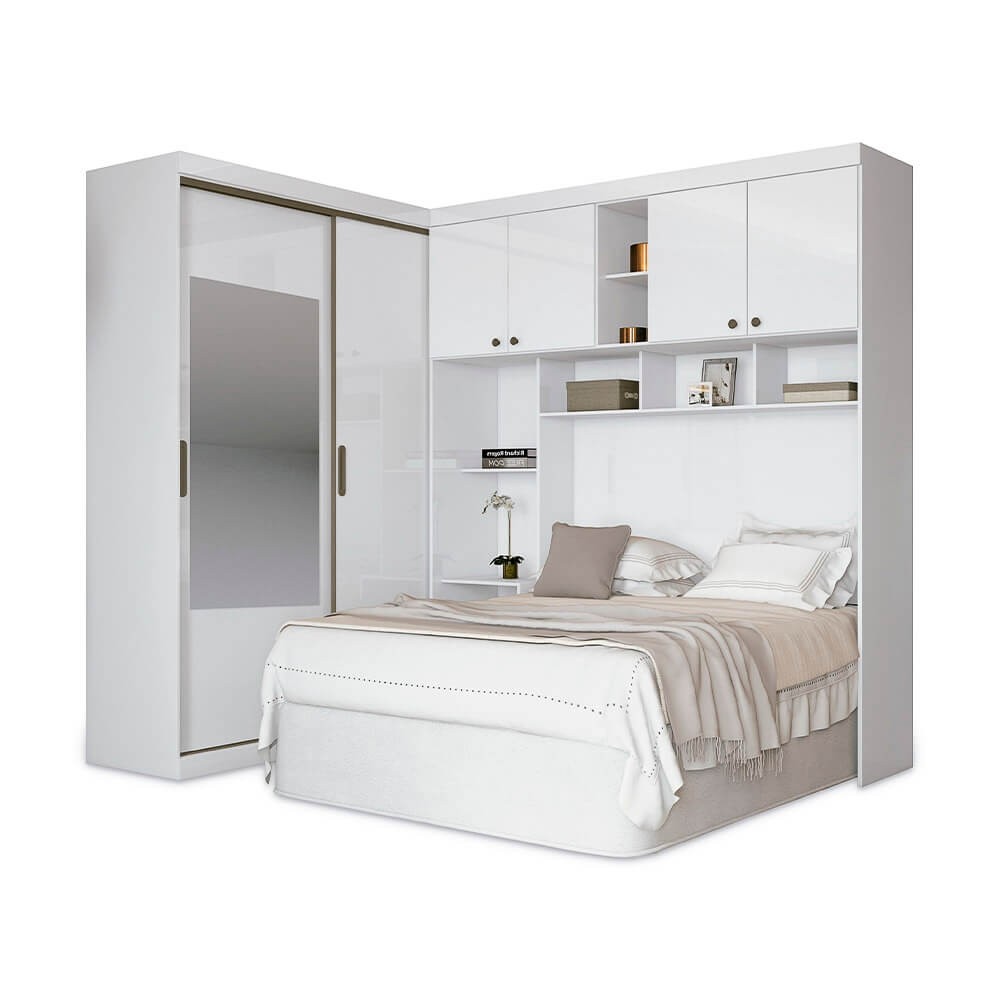 Quarto Compacto Casal Santos Andirá Paris Com Espelho 233x175cm Branco/Branco 148766E 