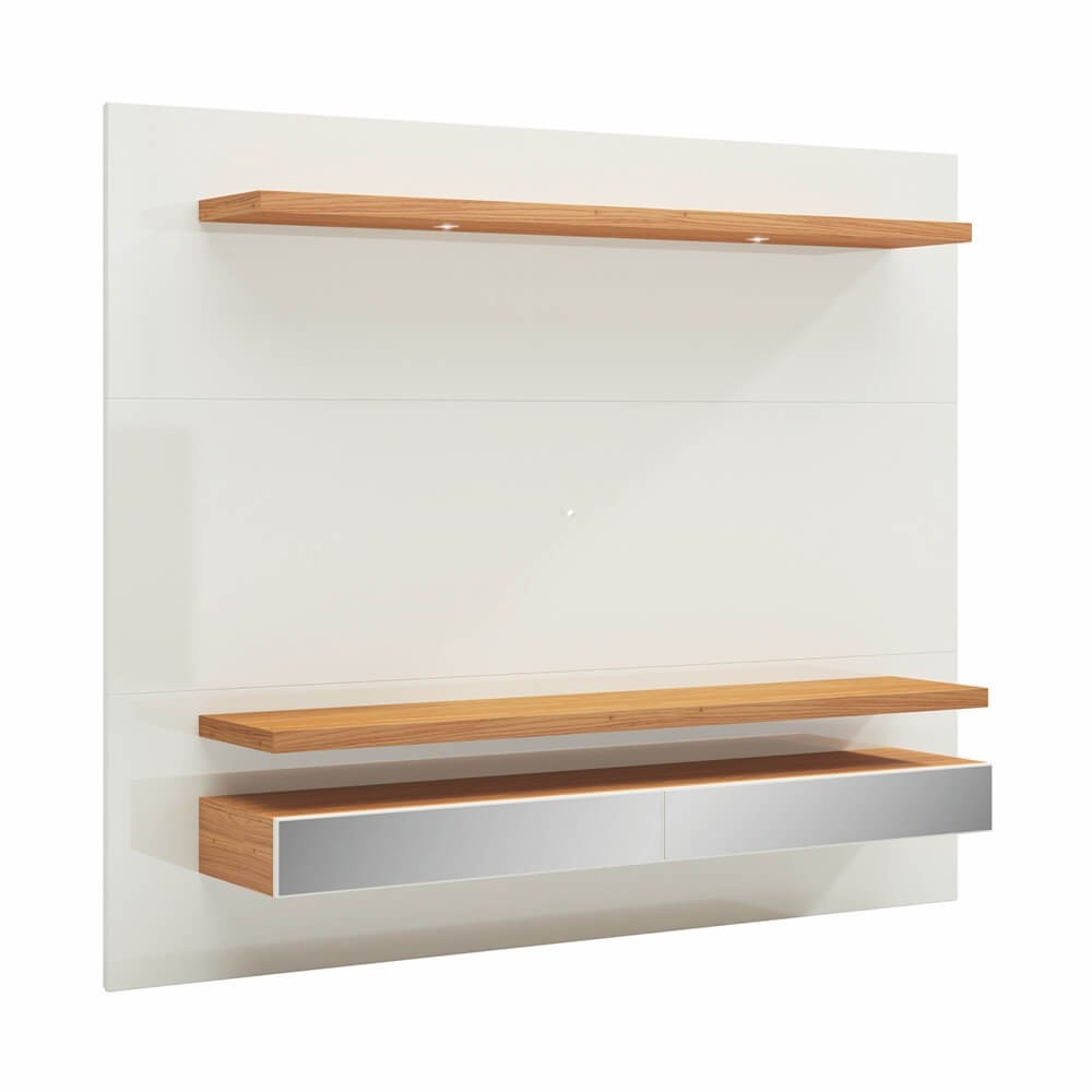 Home Suspenso Pradel Móveis TB108E 220cm 2 Gavetas Com Espelhos e LED TV até 65 Polegadas Off White/Freijó (WJ) (DE)