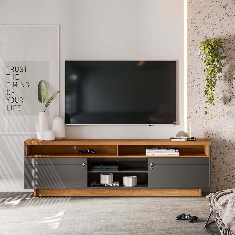 Rack Linea Brasil Araçatuba Para TV até 75” Nature/Chumbo 810003054/207063 