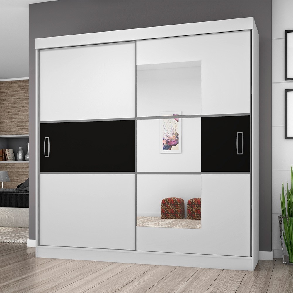 Roupeiro Araplac 2040 2 Portas de Correr 4 Gavetas Com Espelho Branco Flex