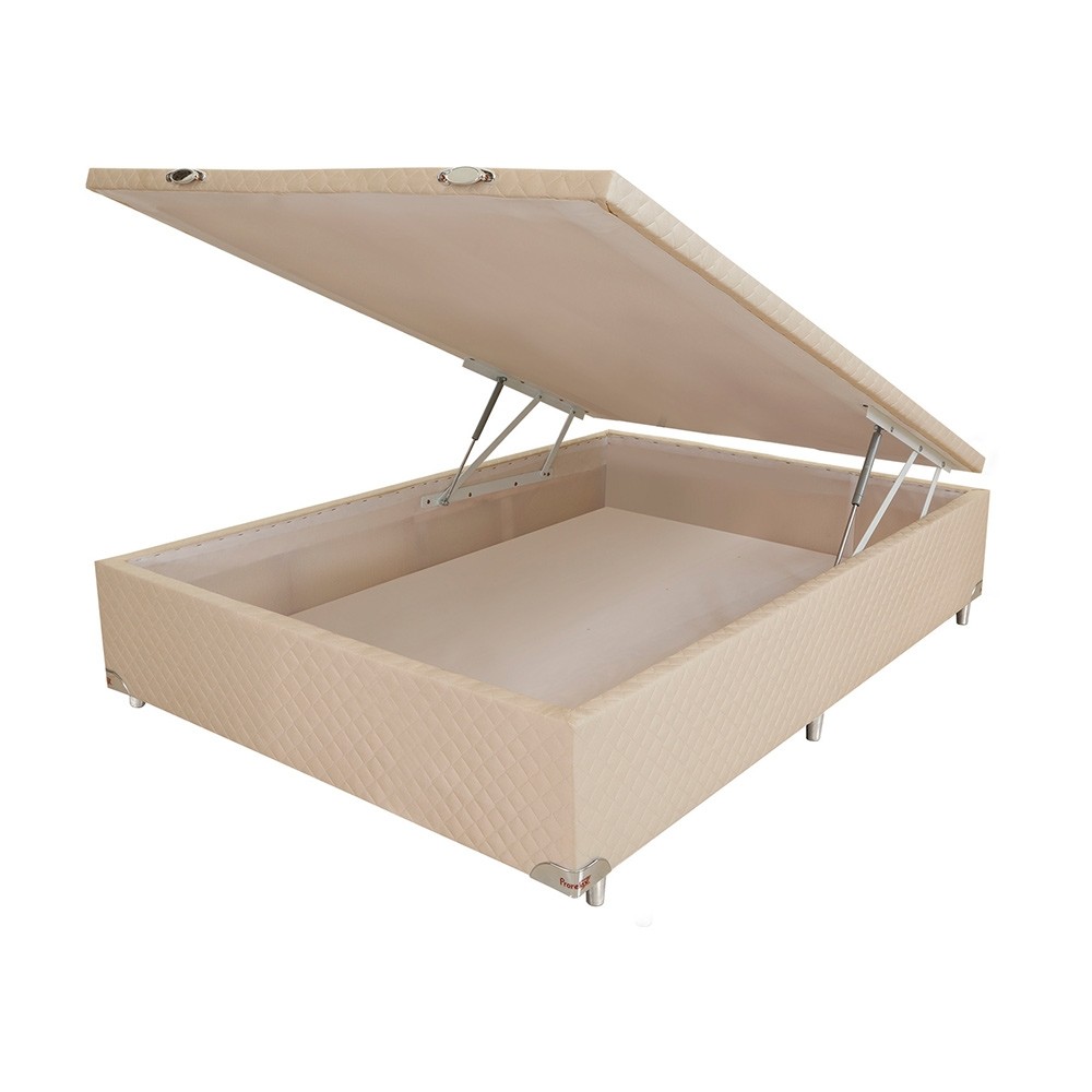 Base Box Baú Prorelax Suede 138x188x40cm Bege Bordado (S03)