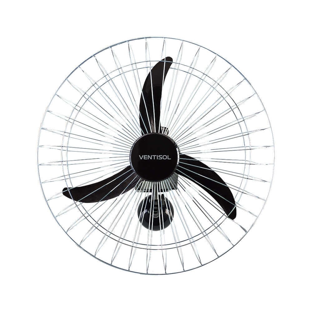 Ventilador de Parede Ventisol Comercial 3 Pás 60cm Bivolt 200W Preto/Cromado 544