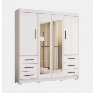 Guarda-Roupa Mapi Móveis Estrela 4 Portas 6 Gavetas com Pés e Espelho Branco 1166