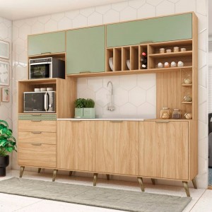 Cozinha Mapi Móveis Gênova 6 Portas 4 Gavetas Sem Tampo Amêndoa/Menta 8009.45 