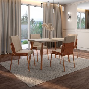 Conjunto Mesa Carraro 4 Lugares 1598/1749 Base MDP Tampo BP Retangular 120cm Petra/Rosê/Caramelo
