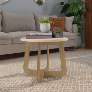 Mesa de Centro Artely Jasmin 59cm Redonda Pés Vazados 100% MDF Off White/Carvalho 004551