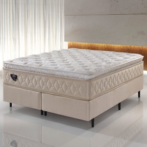 Cama Box Ecoflex Lush D33 Mola Verticoil Queen 158x198x60cm Bege/Champagne