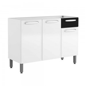 Balcão Bertolini +Evidence (7022-671) 120x86.7cm 3 Portas 1 Gaveta sem Tampo Aço Branco/Preto