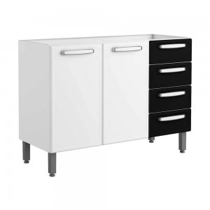 Balcão Bertolini +Evidence (7026-671) 120x86.7cm 2 Portas 4 Gavetas sem Tampo Aço Branco/Preto