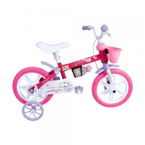 Bicicleta Aro 12 Infantil Houston Tina Mini Com Cestinha e Garrafinha Rosa/Branco TM121R
