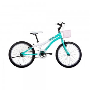 Bicicleta Aro 20 Juvenil Houston Nina Com Cestinha e Freio V-Brake Branco/Verde Água NN202R
