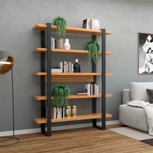 Estante Pradel Móveis Industrial F10 135cm Com 5 Prateleiras Freijó/Preto Fosco (JPF) 100% MDF (DE)