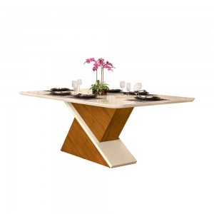 Mesa DJ Móveis Zafira Tampo de MDF Chanfrado Curvo com Vidro 200x100cm Freijó/Off White 20350.150