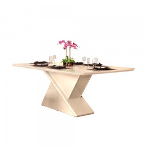 Mesa DJ Móveis Zafira Tampo de MDF Chanfrado Curvo com Vidro 200x100cm Off White/Off White 20350.174