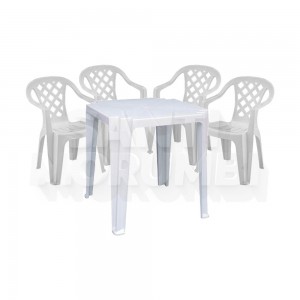 Conjunto Mesa Pisani Plástica com 4 Cadeiras Branco