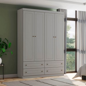 Guarda-Roupa Henn Americano 4 Portas 4 Gavetas Cinza