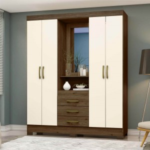 Guarda-Roupa Briz B24 Capelinha 4 Portas 3 Gavetas com Pés Castanho/Off White B24-138