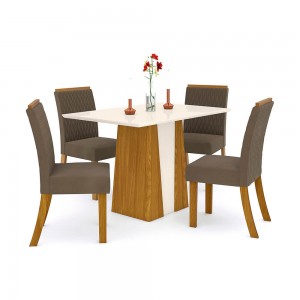 Conjunto de Mesa Henn Orus Com 4 Cadeiras Vega 120x80cm com Tampo em MDF 25mm Nature/Nature-Off White/Bege S210-151/S03