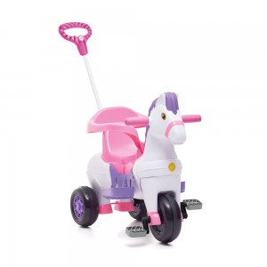 Triciclo Infantil Calesita Potó Com Pedal Com Empurrador (1012) + 12 Meses Branco/Rosa