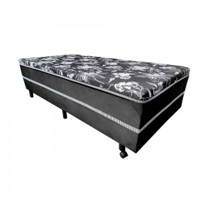 Cama Box Conjugado FJR Estofados Ortopédico D28 Solteiro 88x188x41cm Preto/Branco Floral