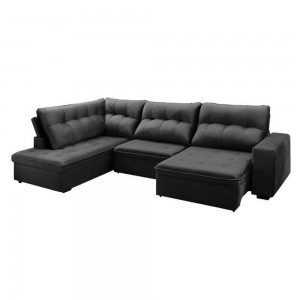Estofado Konfort Texas Canto 270x180cm Retrátil/Reclinável TC-7029 Veludo Chumbo 
