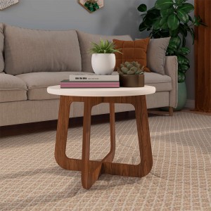 Mesa de Centro Artely Jasmin 59cm Redonda Pés Vazados 100% MDF Off White/Cedro