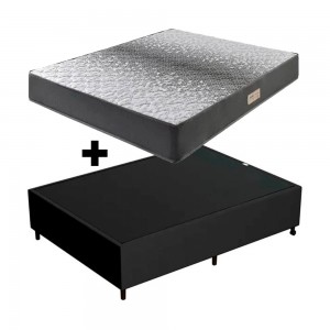 Cama Box Colchão Ecoflex Dual Firm D20 Espuma + Base Box FJR Estofados Casal 138x188x48cm Preto/Branco 