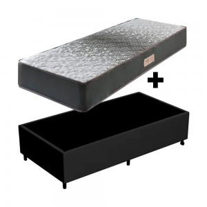 Cama Box Colchão Ecoflex Dual Firm D20 Espuma + Base Box FJR Estofados Solteiro 88x188x48cm Preto/Branco
