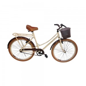 Bicicleta Aero Bikes Bella Aro 26 Quadro Aço Carbono Cestão Bagageiro Paralamas Bege/Preto 359/25