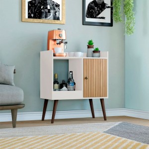 Aparador Café Movelbento MB 1058 1 Porta Pés Palito Mel/Off White MB 1058