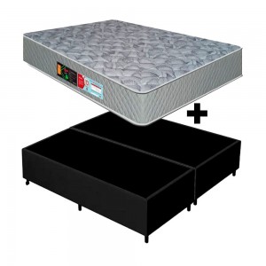 Cama Box Colchão Castor Sleep Max D33 Espuma + Base Box FJR Estofados Queen Size 158x198x51cm Cinza/Preto