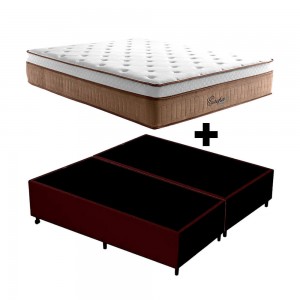 Cama Box Colchão Cristalflex Europa D28 Mola Ensacada + Base Box FJR Estofados Queen Size 158x198x61cm Marom/Branco
