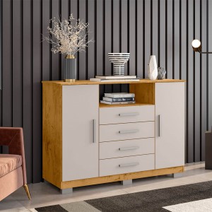Cômoda Araplac CO8020 2 Portas 4 Gavetas Com Pés Freijó/Baunilha 8020-96