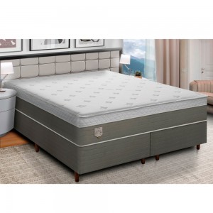 Cama Box Umaflex Bellagio Queen Size 158x198x74cm D40 Mola Ensacada com Euro Pillow Cinza/Branco