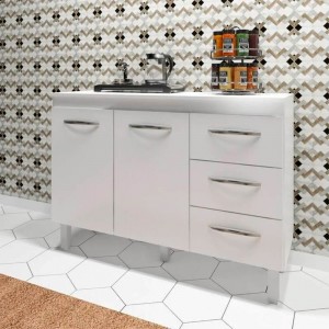 Balcão Moblis Bianca 120x82x50cm 2 Portas 3 Gavetas Branco 1101