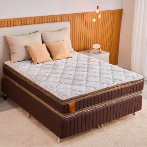 Cama Box Prorelax Bali Casal 138x188x66cm D33 Mola Ensacada com Pillow Top Duplo Marrom Mescla/Branco (BA21/J24)