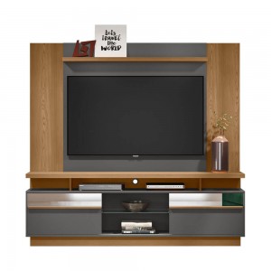 Conjunto Linea Brasil Rack Recife + Painel Aurora Para TV até 60” Amêndoa/Chumbo