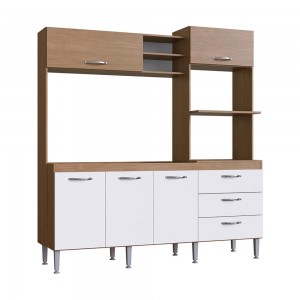 Cozinha Compacta IRM Aline 5 Portas 3 Gaveta Sem Pia Amêndoa/Branco CZ6653