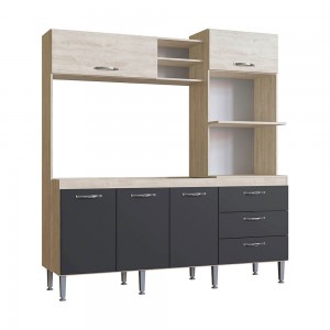 Cozinha Compacta IRM Aline 5 Portas 3 Gaveta Sem Pia Crema\Grafite CZ6653