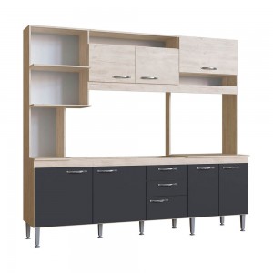 Cozinha Compacta IRM Marília 8 Portas 2 Gaveta Sem Pia Cuba Crema\Grafite CZ6804