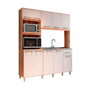 Cozinha Compacta Móveis Paraná Iara Pop 10 Portas 1 Gaveta Sem Tampo Naturale/Off White 2433.48