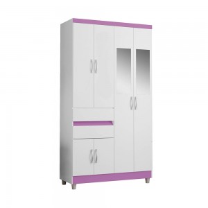 Guarda-Roupa Araplac GR E2260 6 Portas 2 Gavetas Com Espelho Com Pés Branco/Lilás Flex 2260-5/200E 