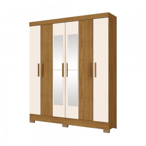 Guarda-Roupa Briz B73 6 Portas 2 Gavetas Com Espelho Com Pés Nature/Off White B73-127