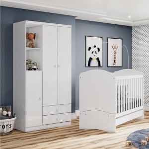 Guarda-Roupa Henn Bala de Menta 3 Portas 2 Gavetas Branco/Branco/Rosa Chá Flex IA110-66