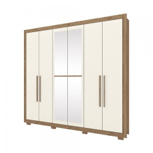 Guarda-Roupa Henn Garden 6 Portas 4 Gavetas Com Espelho Com Pés Rústico/Off White D246-106 