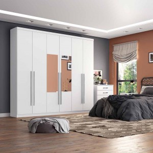 Guarda-Roupa Henn Jade 6 Portas 3 Gavetas Com Espelho Branco D139-10/O930-64