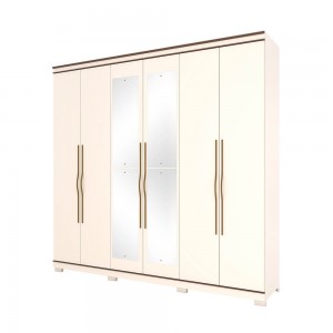 Guarda-Roupa Henn Titanium 6 Portas 5 Gavetas Com Espelho Com Pés Off White/Castanho D284-176/O965-64