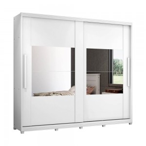 Guarda-Roupa Móveis Lanza Londres 2 Portas de Correr 8 Gavetas Com Espelho Com Pés Branco 100% MDF 10.0096