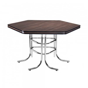 Mesa Brastubo ME-220 6 Lugares Fôrmica Sextavada Base Cromado Ameixa Negra/Preto 